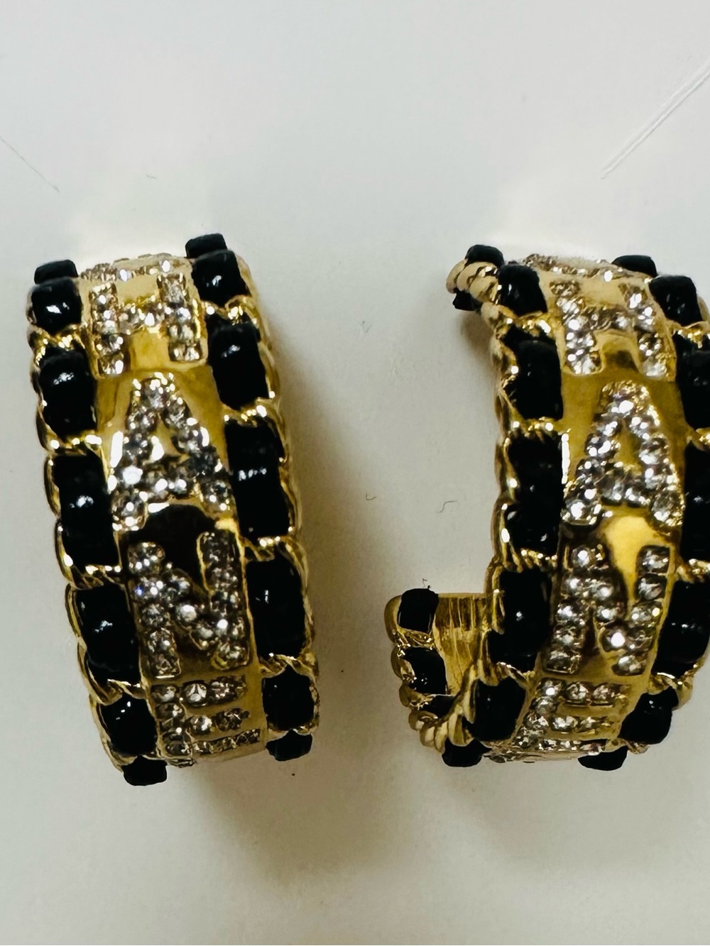 Earrings Black and Gold and Bling